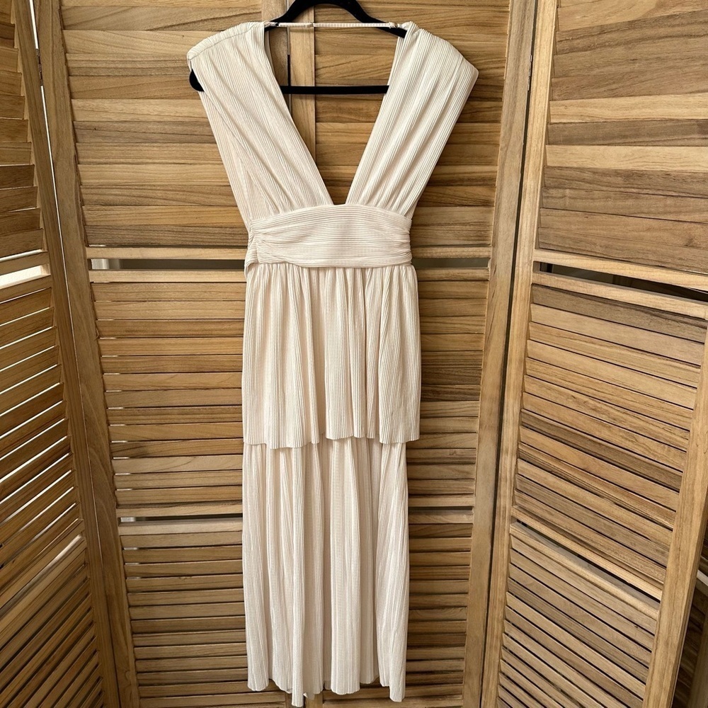 Sabina Musayev Ophelia Plisse Midi Dress in Ivory Size XS - Picture 3 of 9